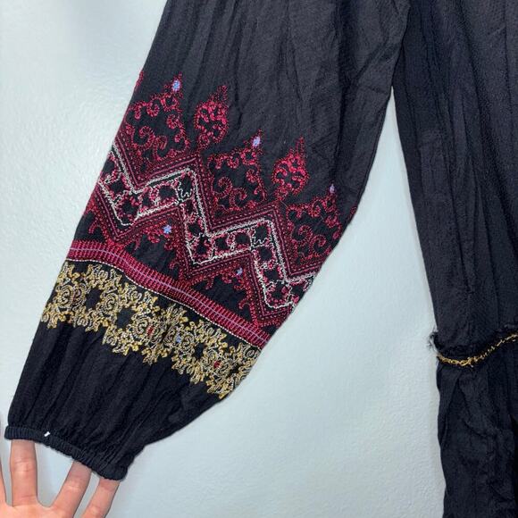 Free People Wild One Black Embroidered Boho Tunic Dress | Size Small - Picture 10 of 15